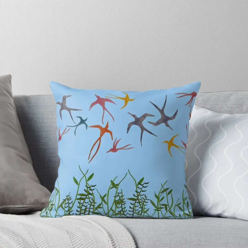 Swallows Flying over Grass Card Throw Pillow Christmas Pillow Covers Cushion Cover Set pillow