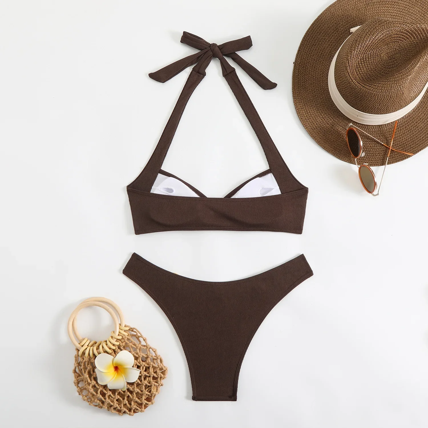 Sexy Bandeau Push Up Brazilian Bikini Swimwear Bikinis Women Ring Linked 2 Piece Bathing Suit Beach Wear Swimsuit Biquini Femme