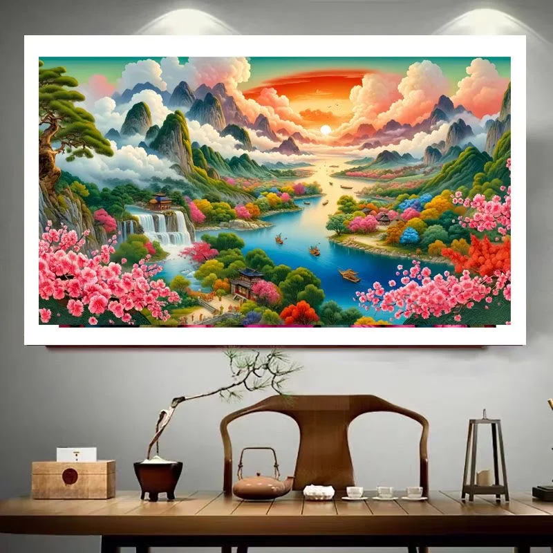 Imagem -02 - Diy Estilo Chinês Impresso Kits Paisagem Fantástica Bordado Bordado Grupo Home Decor Artesanato Ponto Cruz 9ct 180x75cm