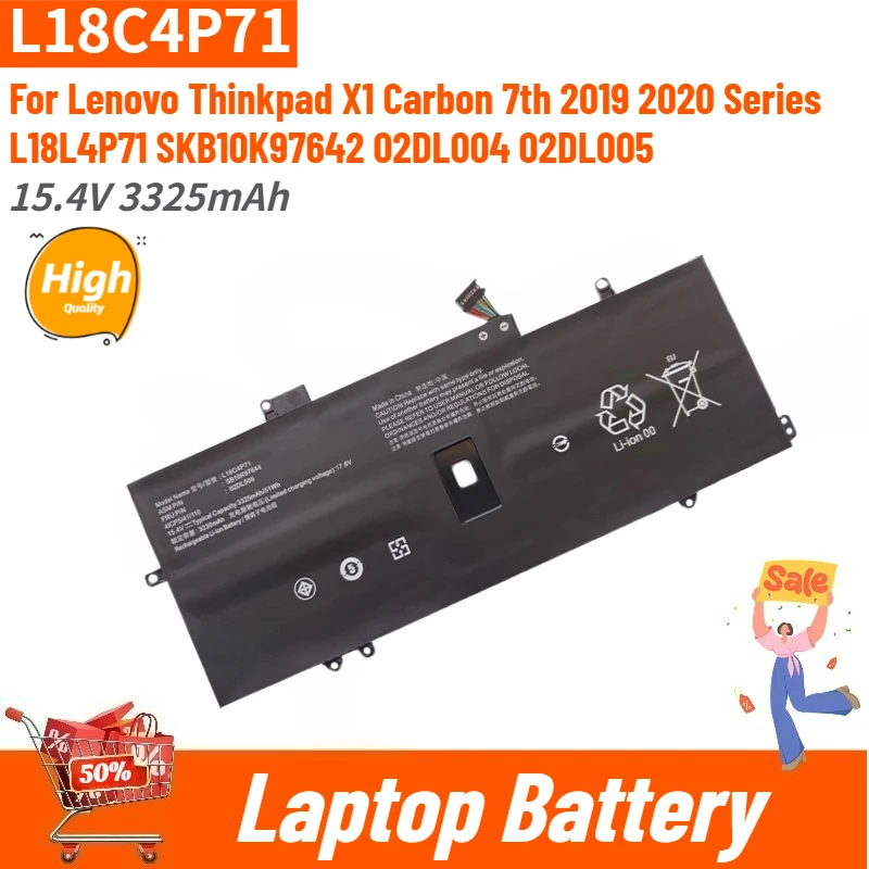 

High Quality Laptop Battery 15.4V 3325mAh L18C4P71 For Lenovo Thinkpad X1 Carbon 7th 2020 2019 Series 02DL004 02DL005 L18L4P71
