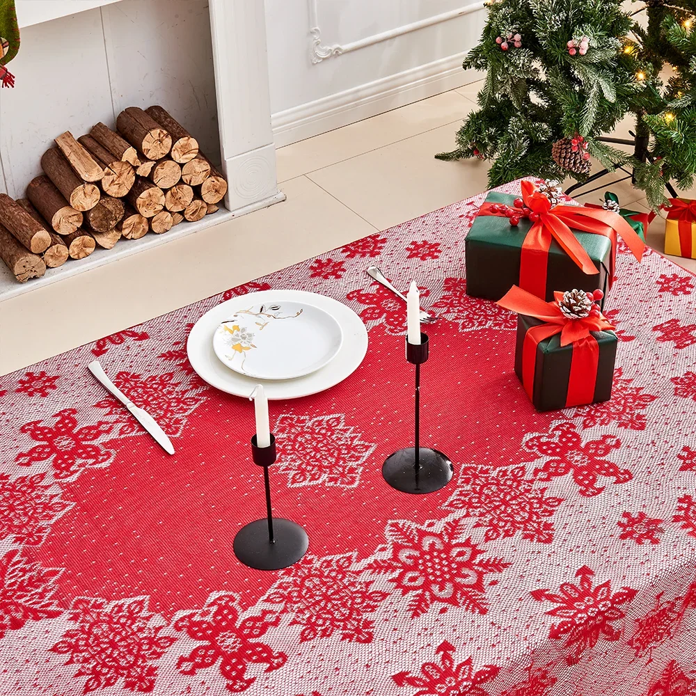 Christmas Theme Snowflake Woven Polyester Tablecloth Suitable For Any Holiday Red Celebration Tablecloth Two Colors Table Runner