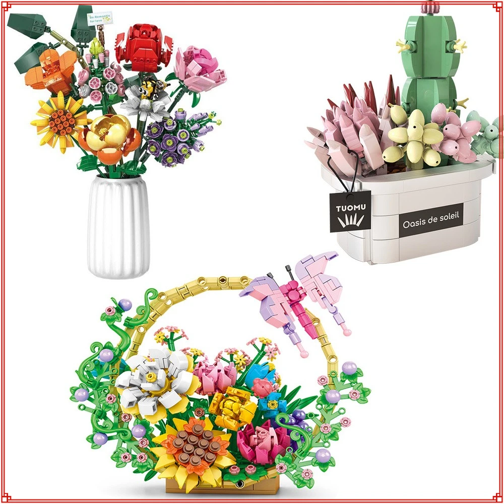 

Hot Selling Flower Series Building Blocks Handmade Assembly Puzzle Model Toys Desktop Decorative Ornaments Kids Birthday Gifts