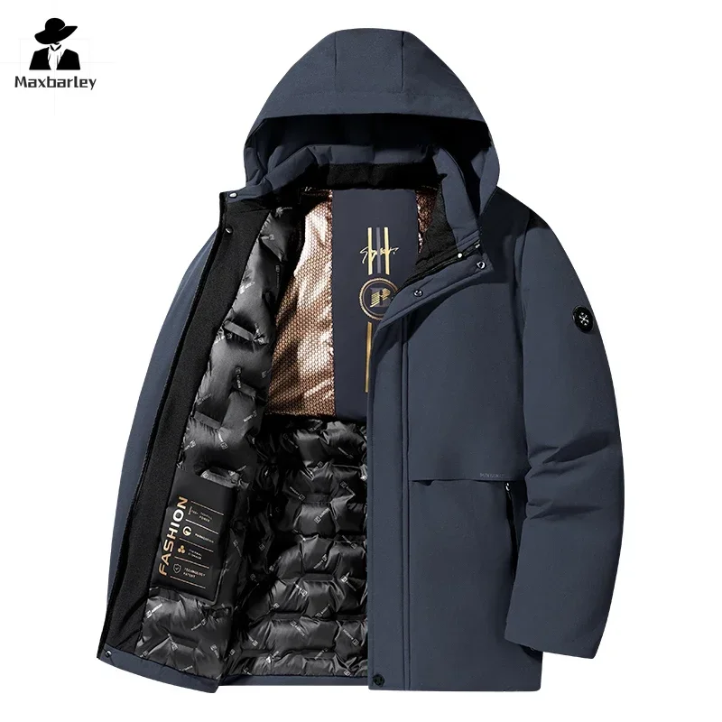 Winter herren Jacke Luxus Business Dicke Winddicht Warme Parka Männer Hohe Qualität Drei-proof Stoff Wasserdicht Mit Kapuze Baumwolle mantel