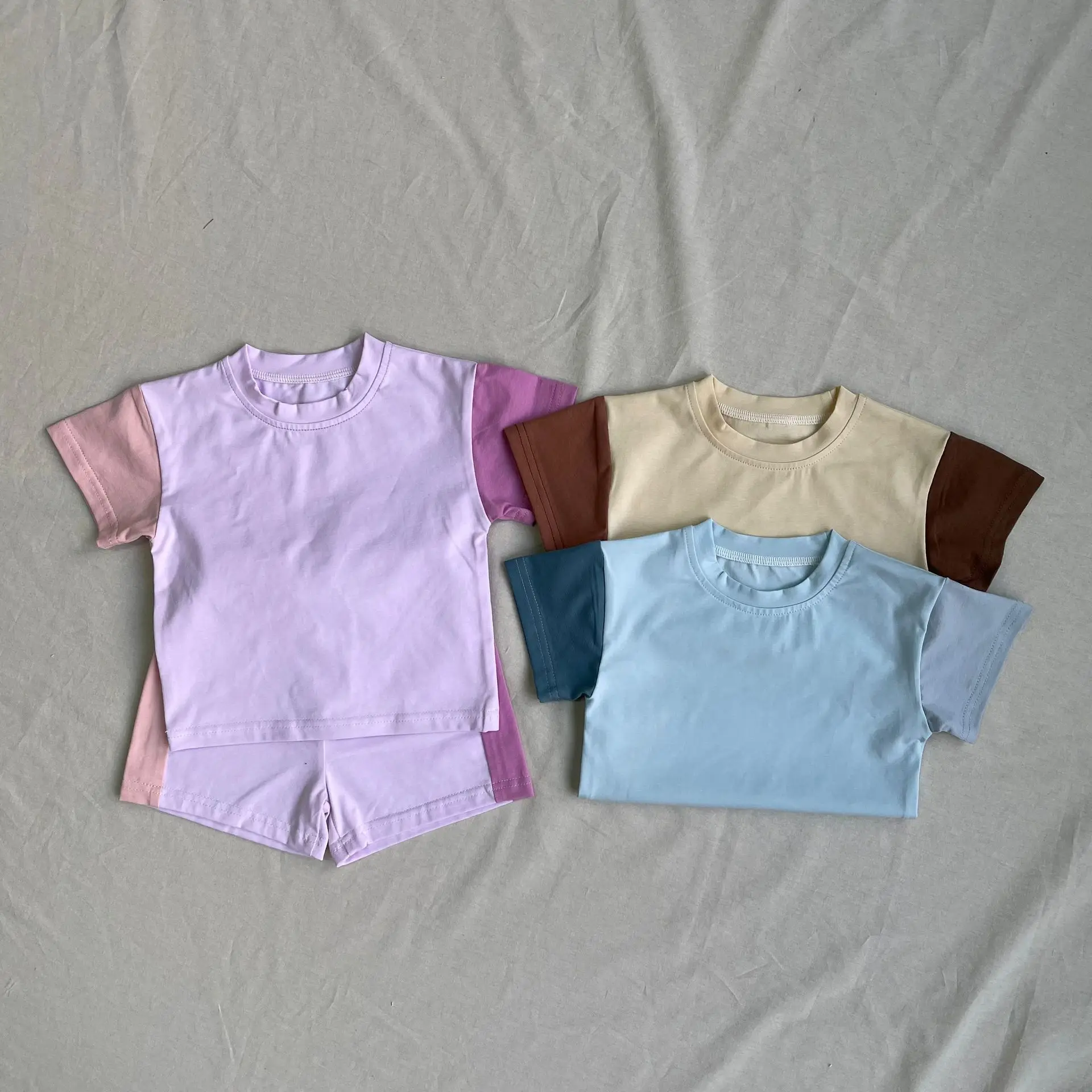 

Ina Summer Children's Newborn Splicing Short Sleeve Set Korean Version Men's and Women's Baby Clothes Two Piece Set Casual Set