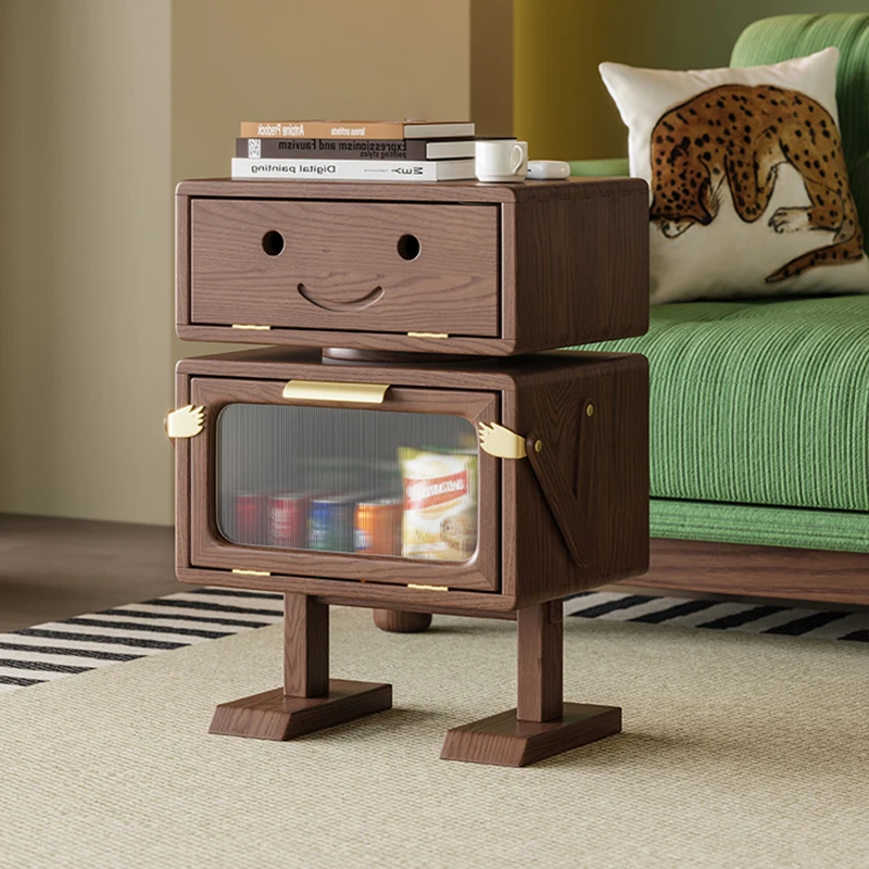 New design modern solid wood bedside tables high quality bedroom & living room furniture robot side wooden cabinet with storage