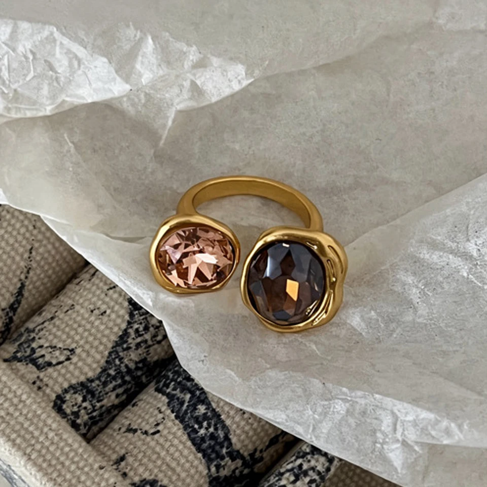 Yupsk Vintage Braun Großer Strass-Kristall Offener Ring Damenmode Geometrische Quadratische Ringe Fingerschmuck Party Geschenke – Detail 6
