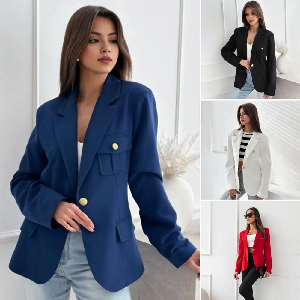 Office Lady Suit Jacket Women Suit Coat Elegant Lapel Suit Coat for Women with Flap Pockets Single Button Closure Stylish for A