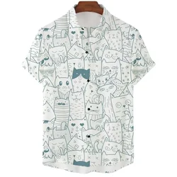 2023 Anime Cartoon Shirt For Men 3d Print Animal Cat Oversized Men'S Shirt Casual Short Sleeve Daily Hawaiian Shirt Top Summer