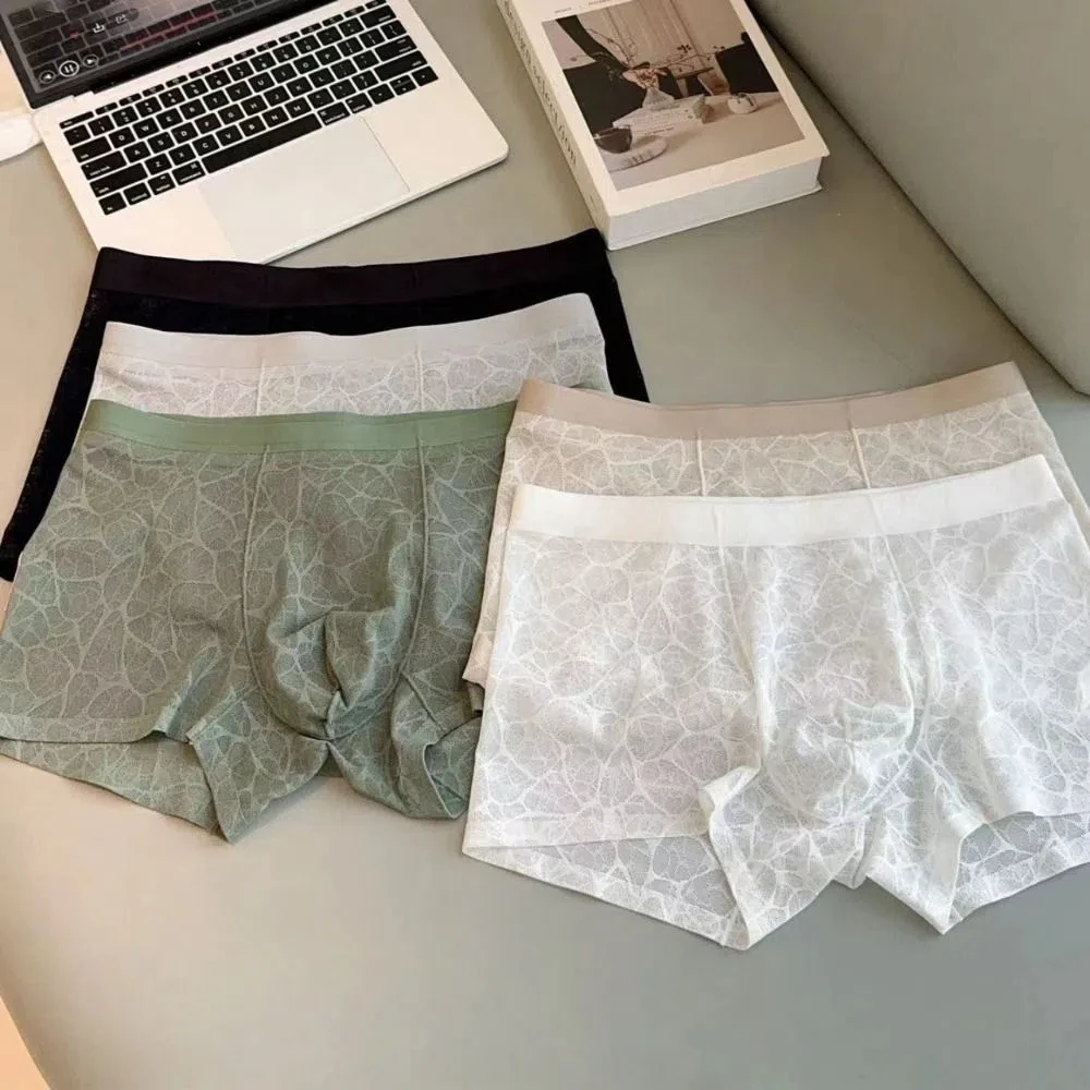 

Simple Underpants Men Boxer Briefs Mesh Thin Ice Silk Lace Shorts Boxers Quick Dry Breathable Underwear for Men Gift