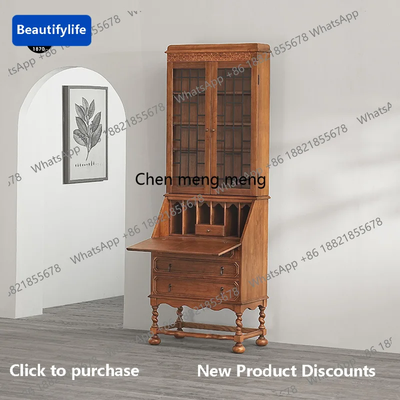 

M183 European retro solid wood glass locker multi-functional American country dining side wine cabinet