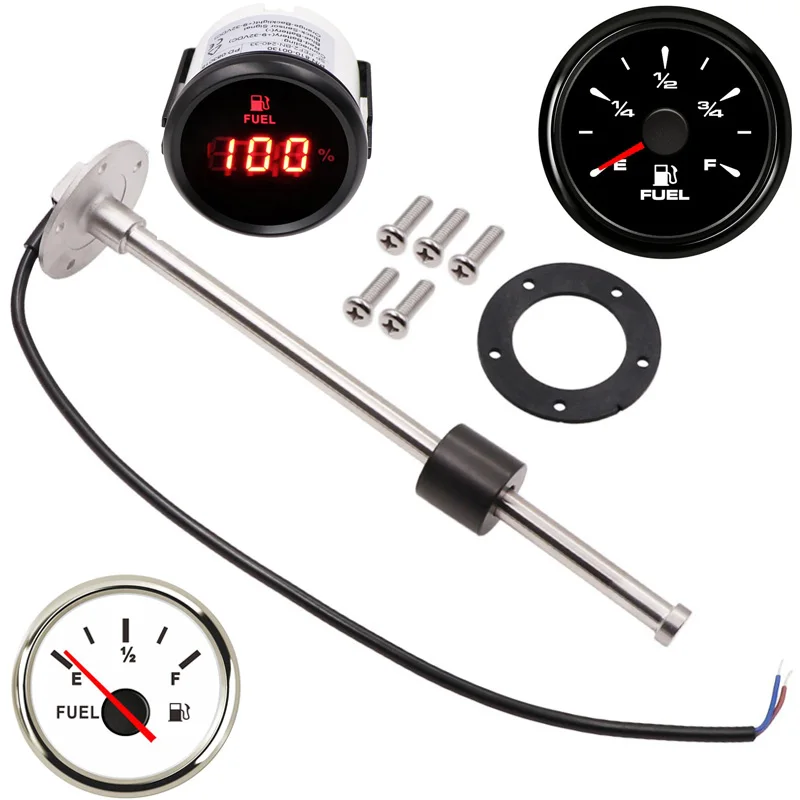 240-33ohm Auto 52mm Fuel Level Gauge 0-190ohm Boat Liquid Level Sensors 100 150 200 250 300 350 450mm Senders with Red Backlight