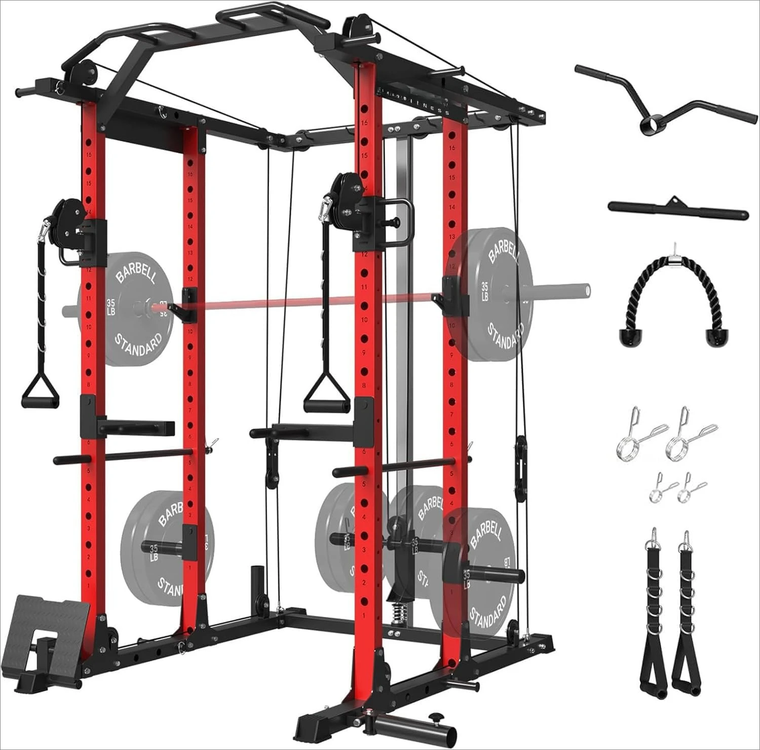 Power Cage, Power Rack with Cable Crossover System, 1500LBS Squat Rack with LAT Pull Down System, Workout Cage with, Customized