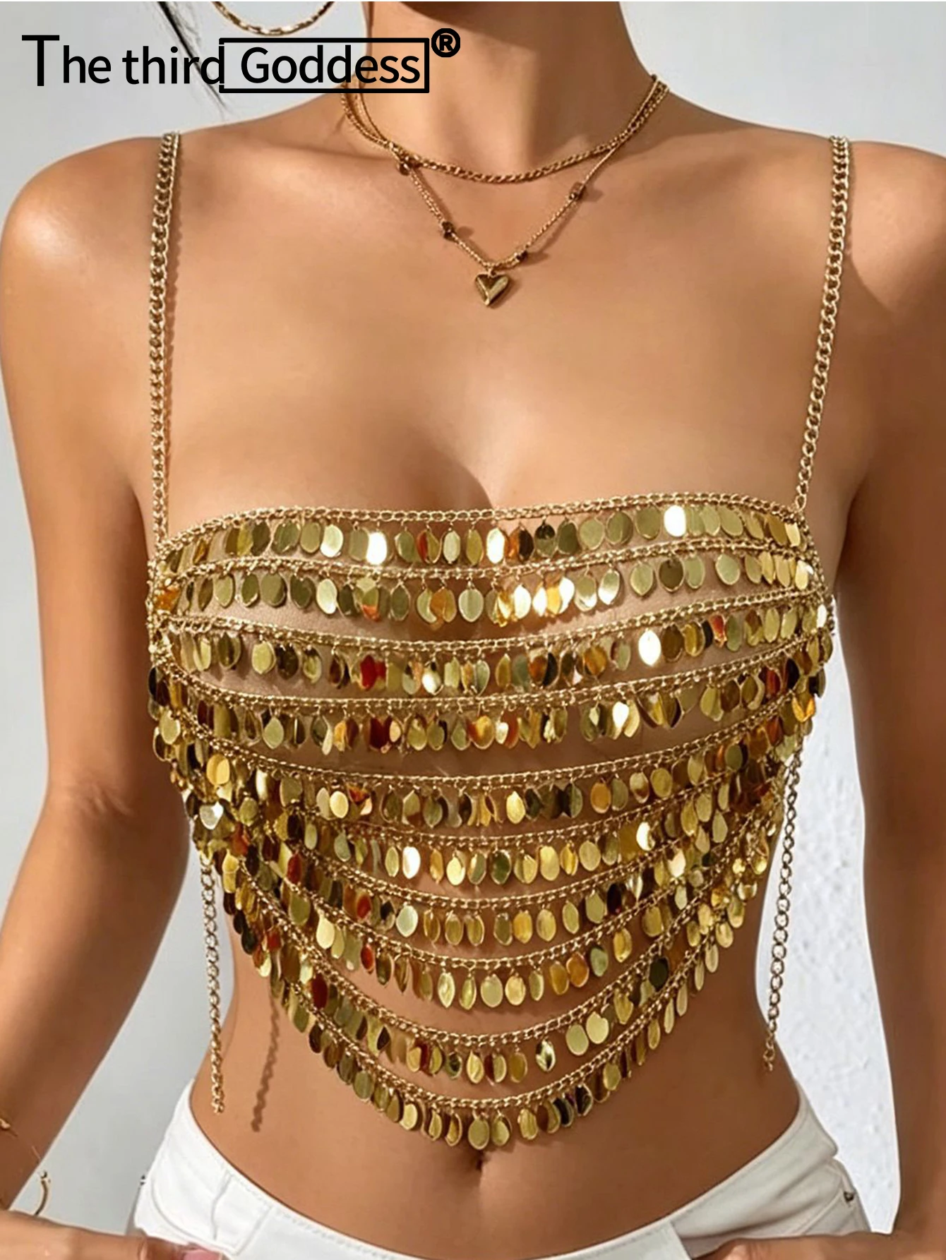 Sexy metal sequin halter tanks top women summer see through night club party tops for woman clothing beach crop top streetwear