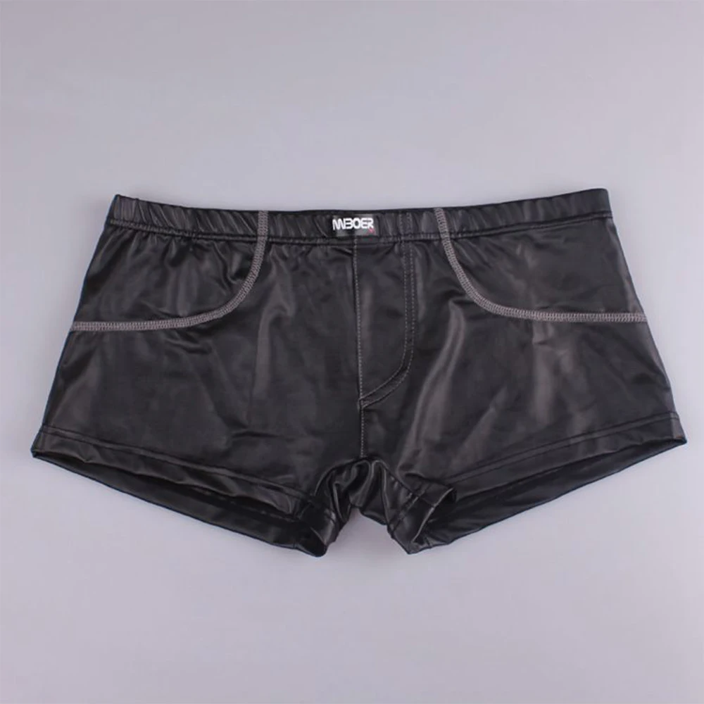 Brief Underwear Men Boxer Briefs Black Faux Leather Men\'s Wet Look Boxer Briefs Clubwear Shorts (126 characters)