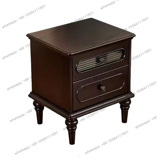 

French retro solid wood bedside table double draw antique bedroom bedside table American simplicity