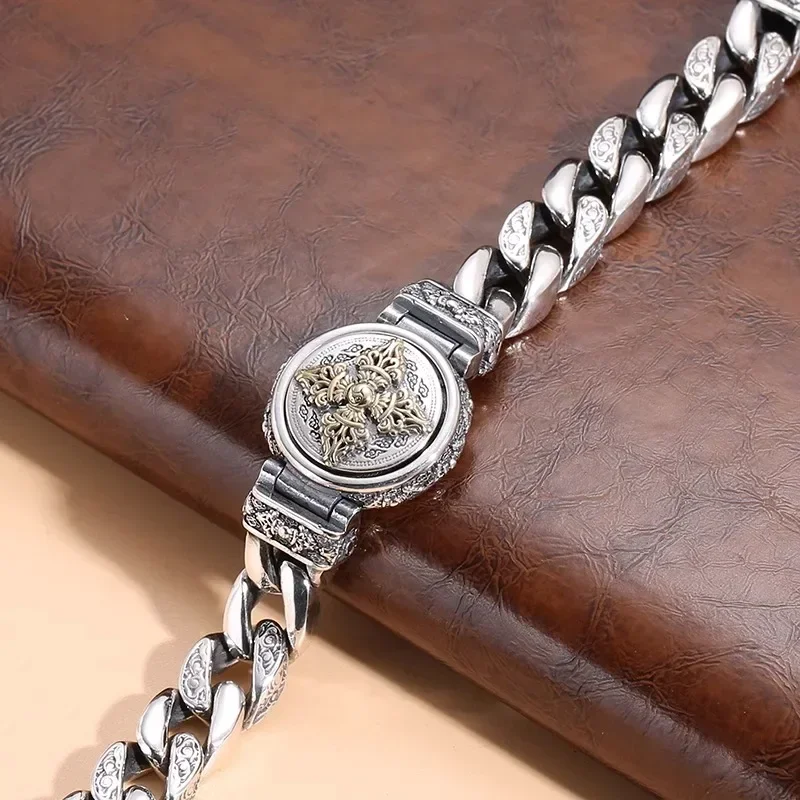 New Europe and America Men\'s and Women\'s Fashionable Rotating Retro Buckle Bracelet Vajra Cross Trend Hip-hop Jewelry
