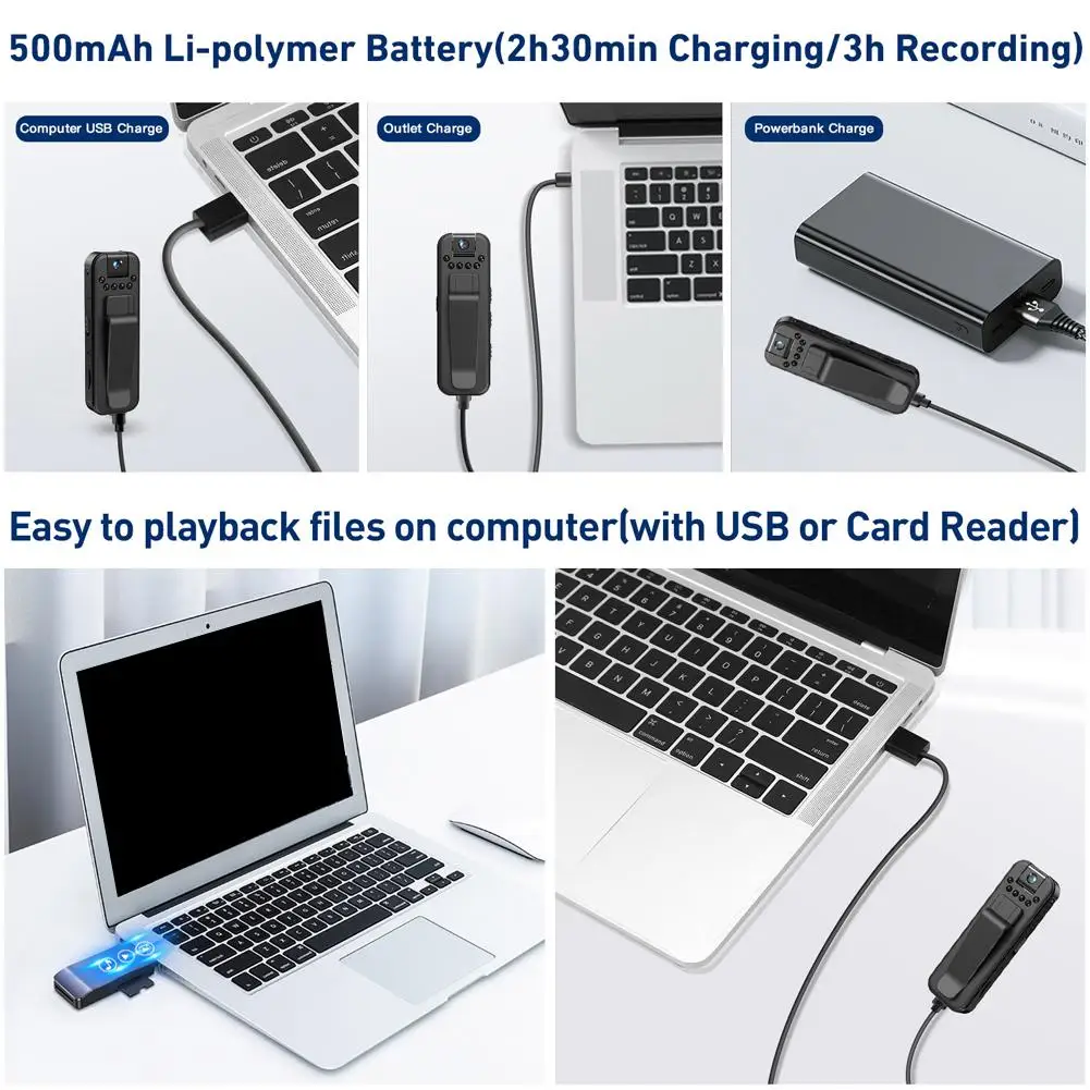 كاميرا الجسم الصغيرة الأكثر مبيعًا - 140 °   مسجل عالي الدقة بزاوية واسعة للاجتماعات والرياضة! حلقة التسجيل + الرؤية الليلية #3