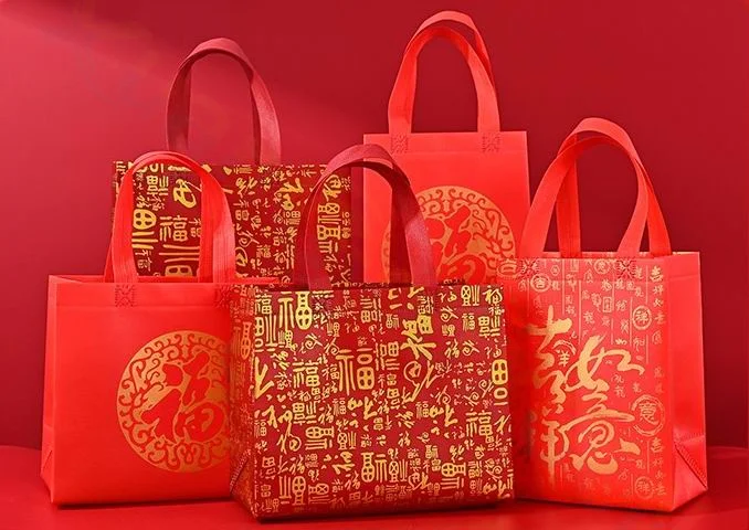 Chinese New Year Gift Bag Spring Mid-autumn Festival Packaging Supplies Gifts Non-woven wedding Fu Word Red Lucky Tote Bags