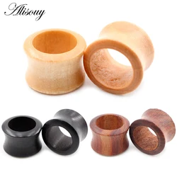 Alisouy 2pcs 8mm-20mm Hollow Natural Wood Men Women Ear Tunnels Plugs Expander Stretchers Gauges Earrings Piercing Body Jewelry