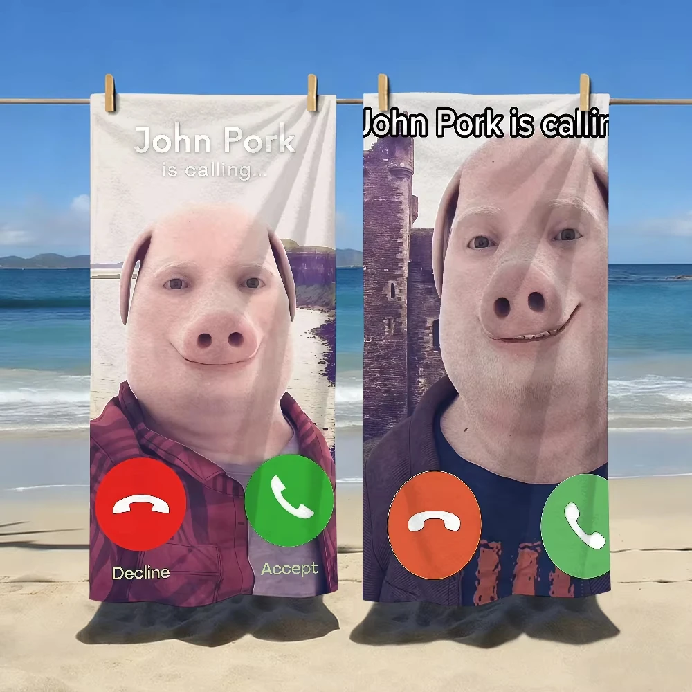 Large Beach Towel Funny 'John Pork Is Calling' Meme Quick Dry Sandproof Lightweight Soft Travel Camping Gear for Sports