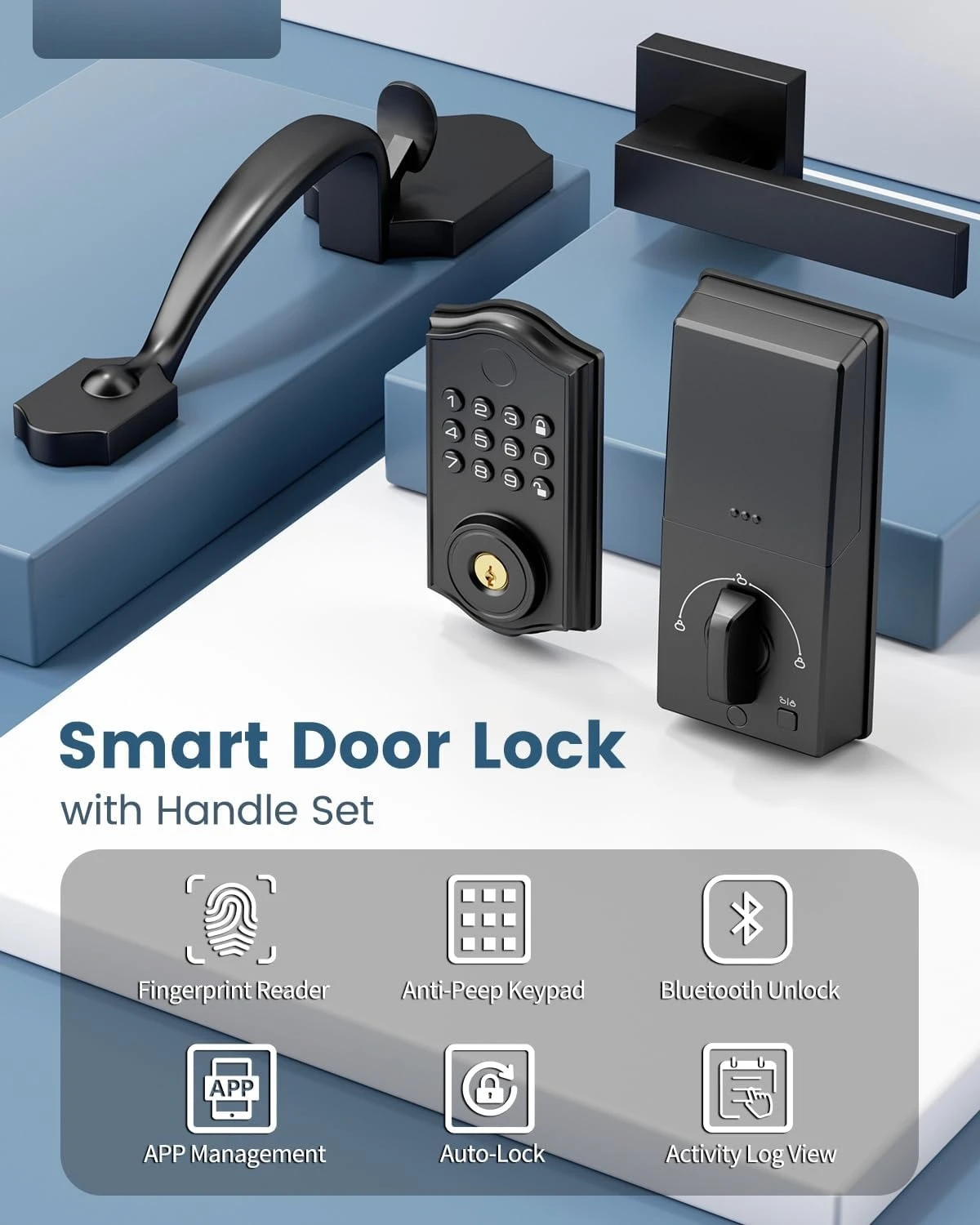 

Smart Door Lock Set, APP Control Keyless Entry Door Lock with Handle, Smart Fingerprint Deadbolt, Anti-Peeping Electronic Keypad