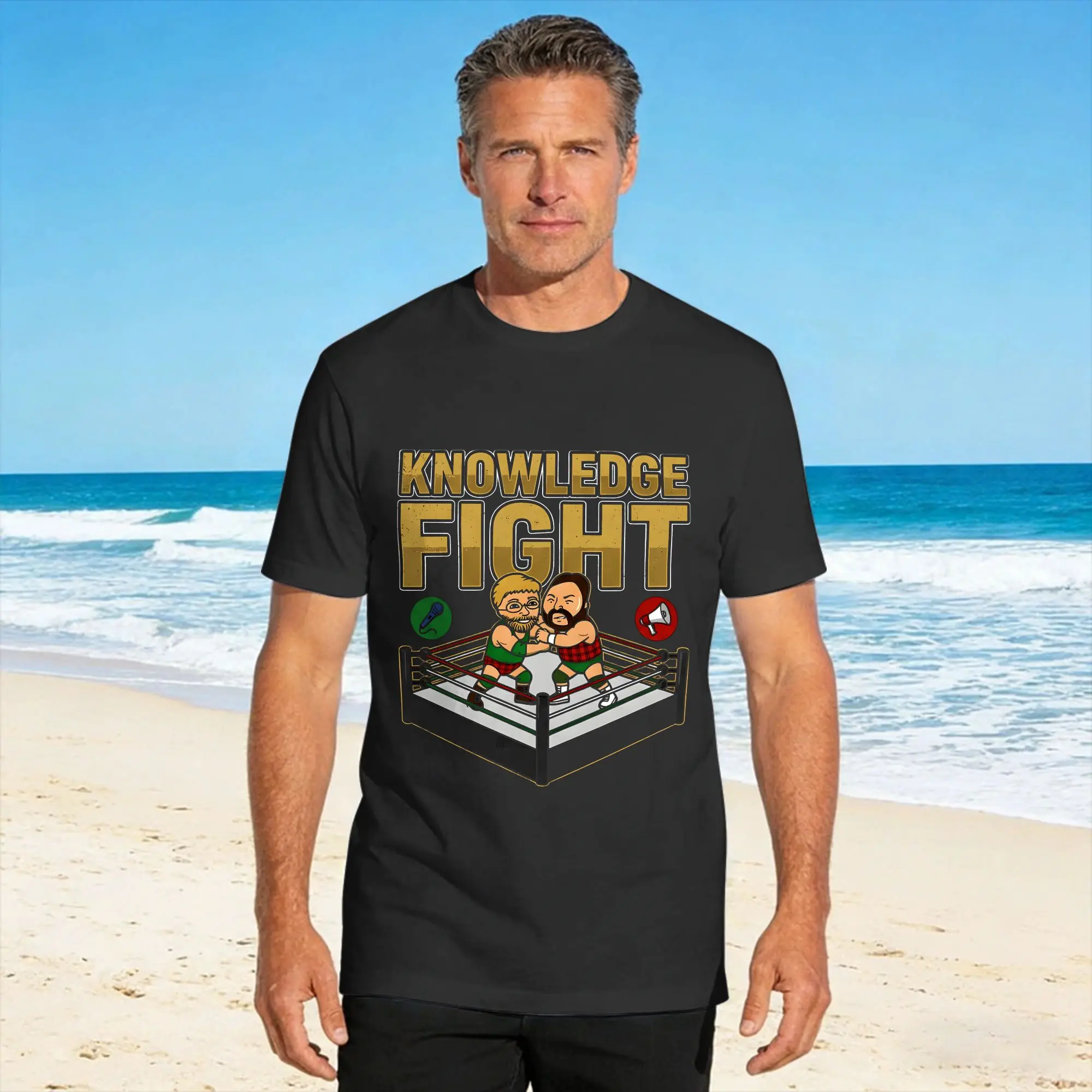 T-shirt pour homme, T-shirt de podcast Knowledge Fight, T-shirt de plage populaire, Streetwear, hauts 100% coton, cadeau