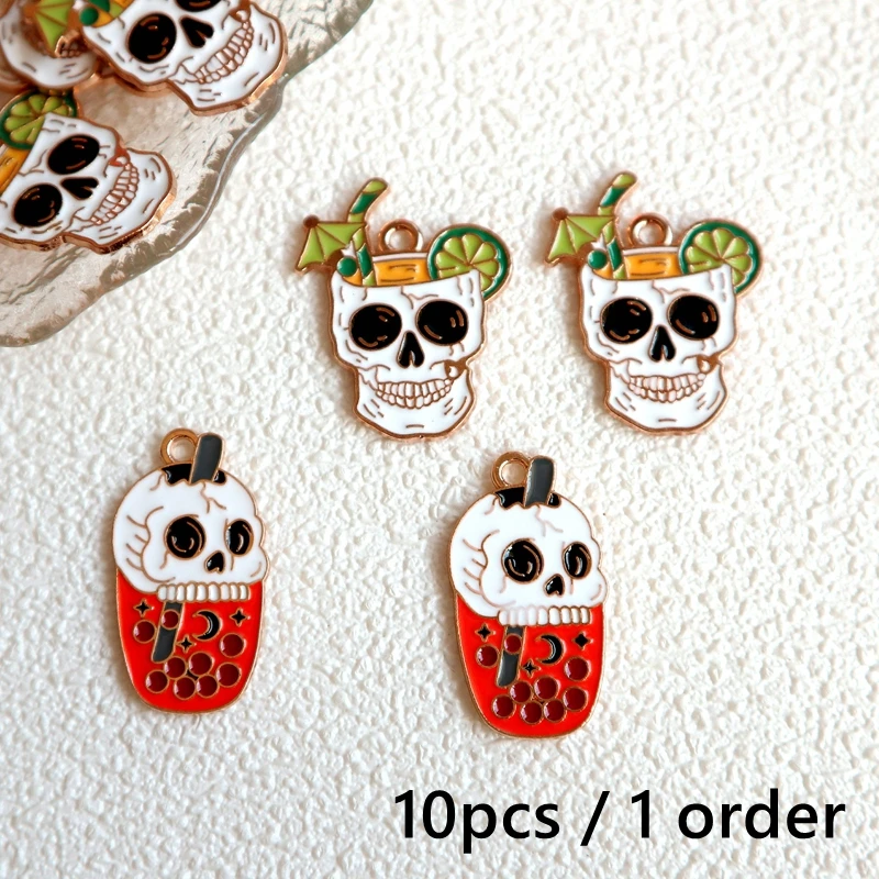 10PCS Bigger Gothic Carnival Skeleton Juice Metal Pendant Halloween Enamel Alloy Charms DIY Necklace Bracelet Keychain Accessory