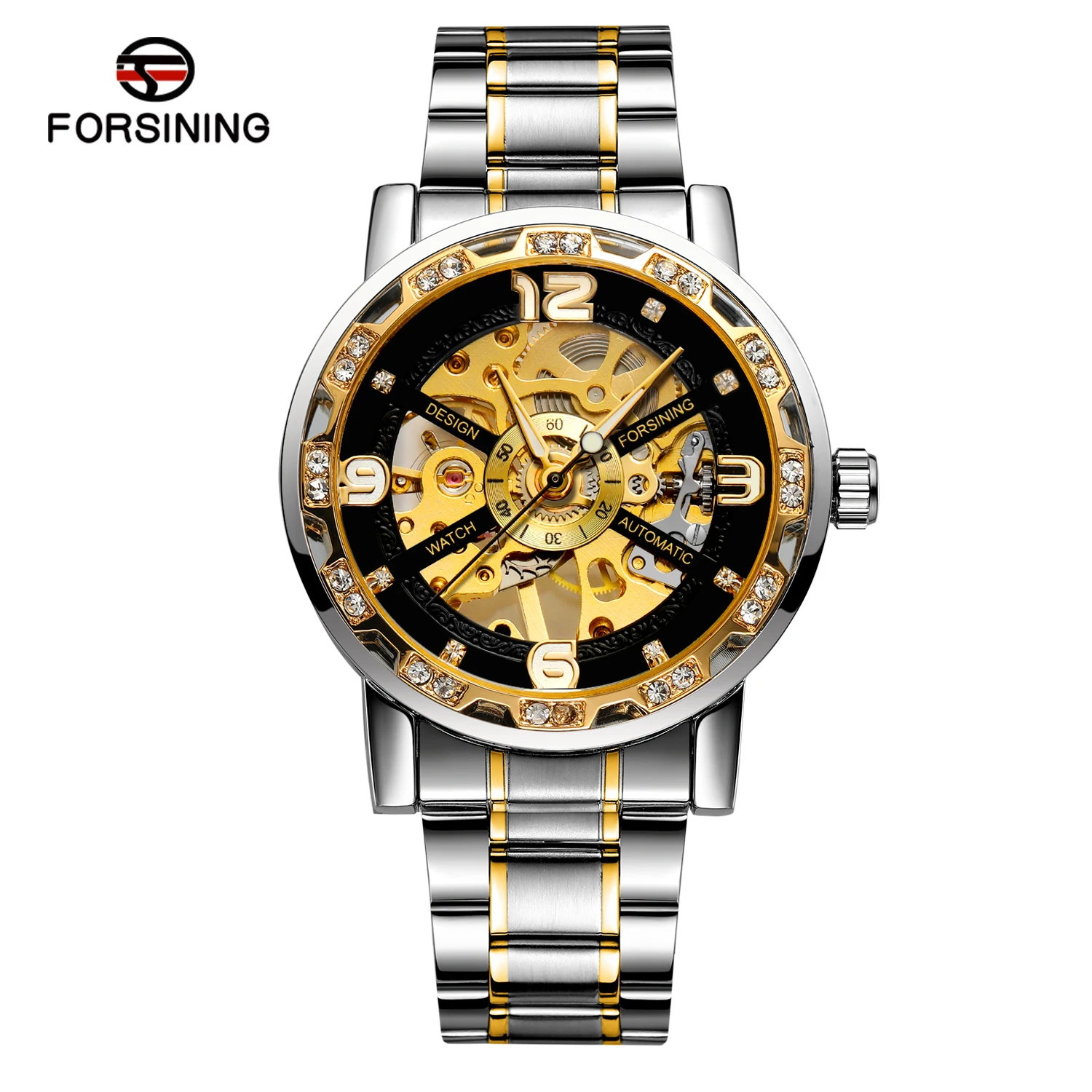 

FORSINING гравировка роскошные мужские механические часы со скелетом со стразами светящиеся указатели крутые стальные модные повседневные мужские наручные часы