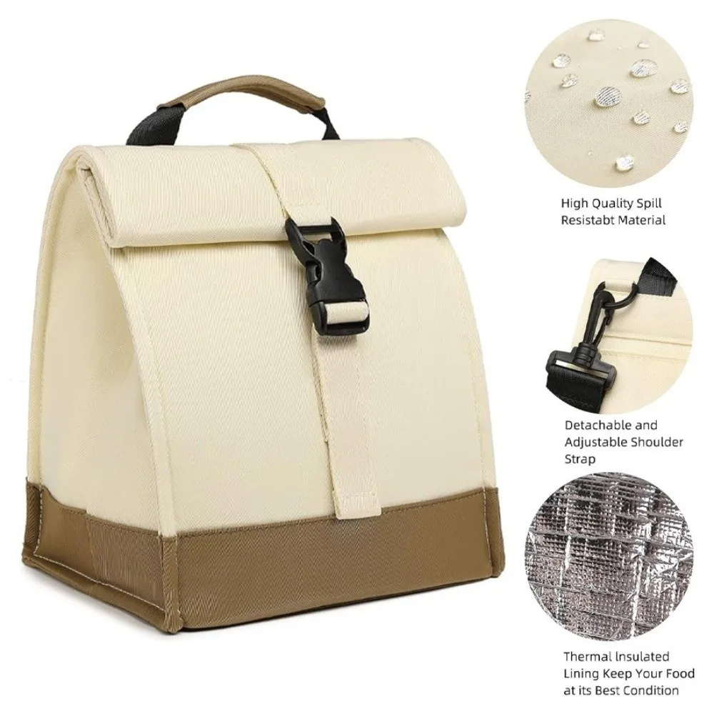 Adjustable Shoulder Strap Insulated Lunch Bag Lightweight Roll Top Insulated Meal Container Portable Shock-resistant
