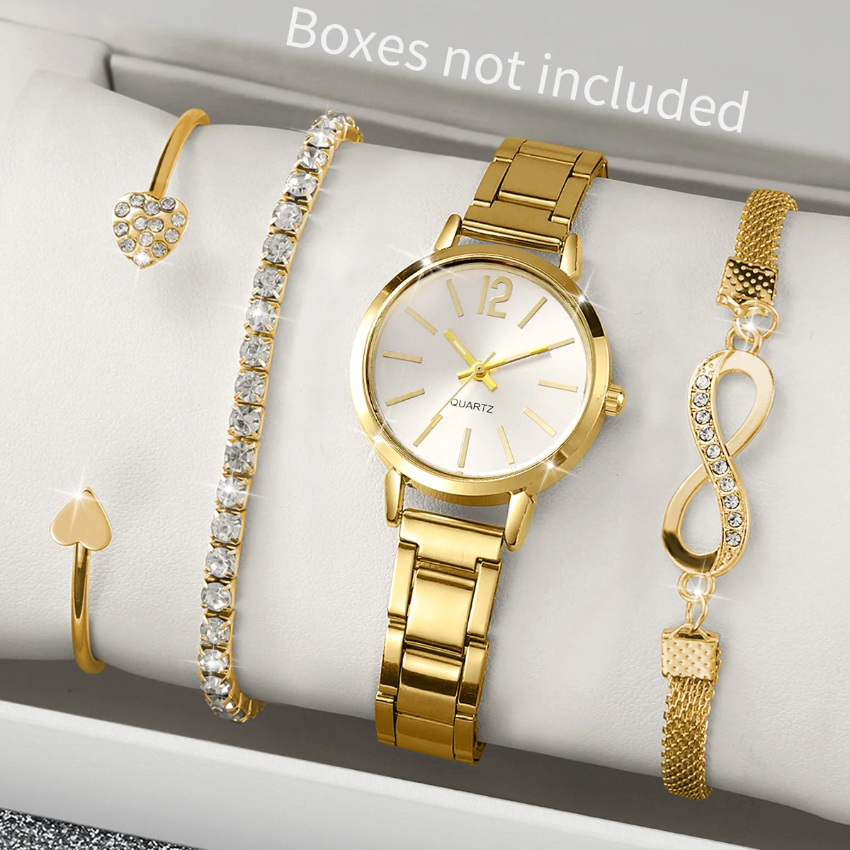 4PCS Women Watches Fashion Small Dial Ladies Quartz Watch Gold Steel Band Wristwatches Bracelets Set Reloj Mujer（Without Box）