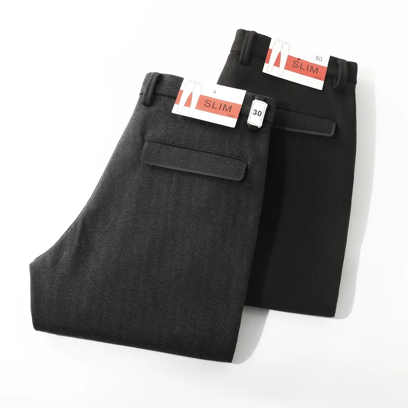 

Thiened Woolen Trousers Men's Faion Slim Fit Busin Commuter Casual Long Pants Autumn Winter mid Waist Straight Tube