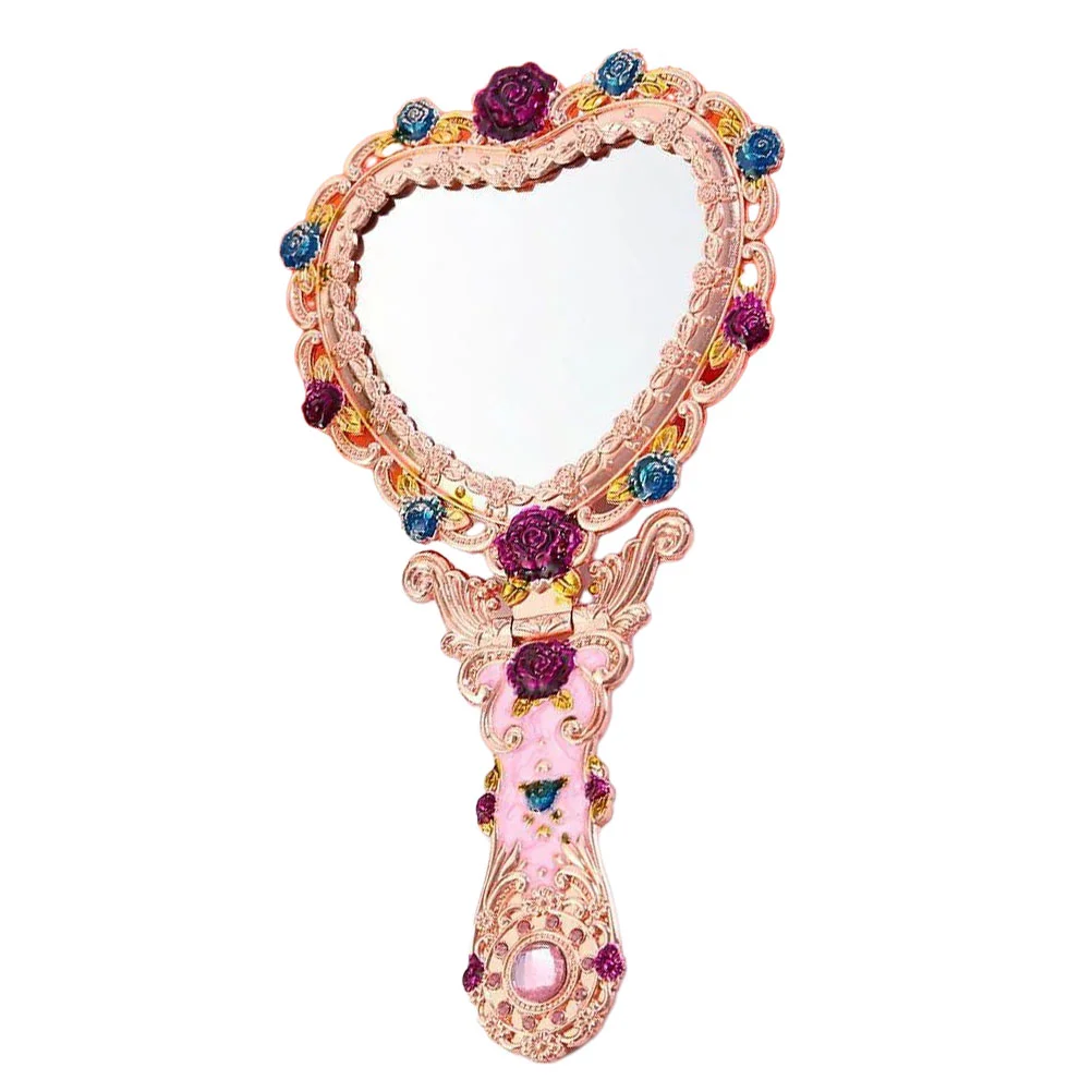 

Face Mirror Love Handle Make up Mirrors with Rose Heart Shaped Large Handheld Vintage