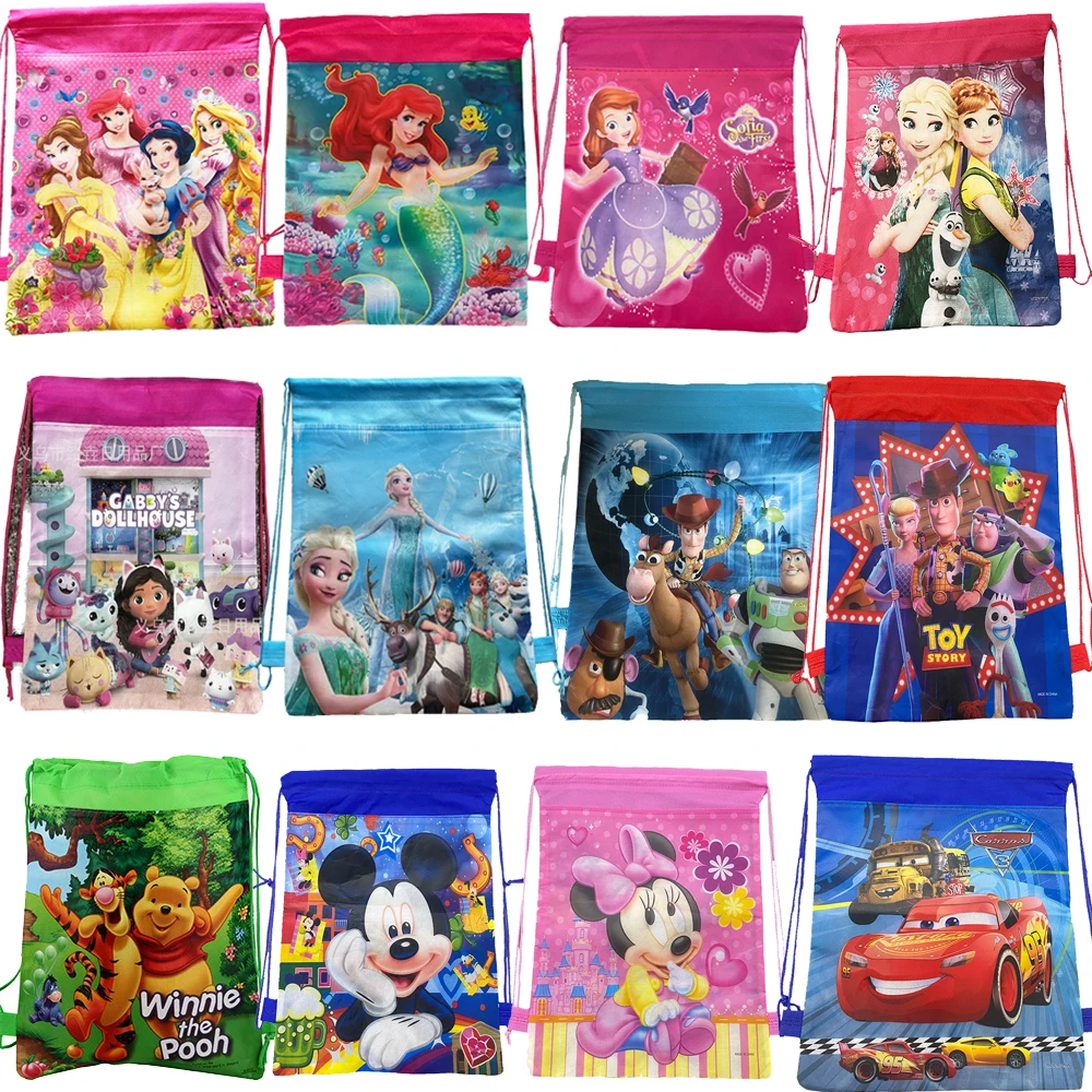 

6Pcs Mickey Toys Princess Non-Woven Fabric Bags Cartoon Characters Gift Bags For Boy Kids Birthday Party Favors