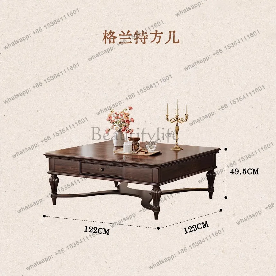 American vintage country home living room solid wood tea table black walnut storage tea table