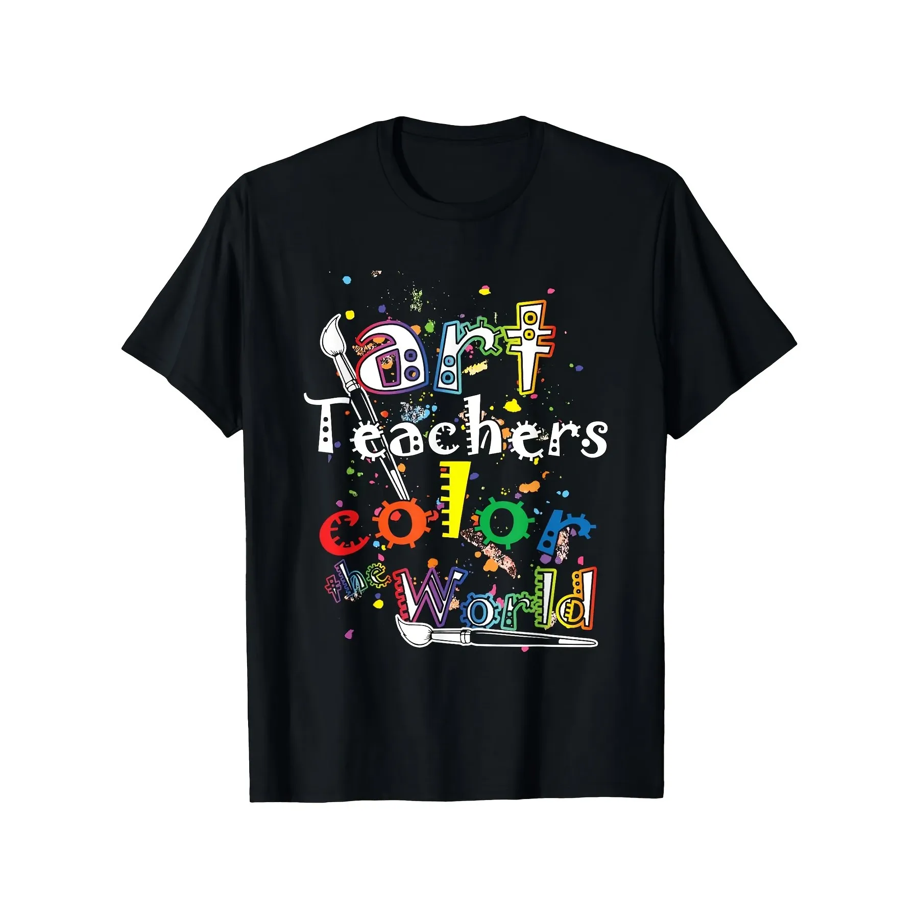 

Art Teachers Color The World Graphic Tee Soft Cotton Short Sleeve T-Shirt Daily Wear