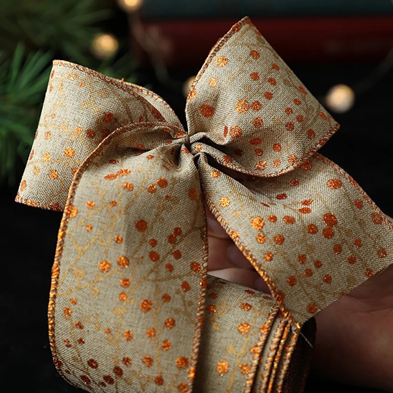 Christmas Imitation Linen Red Fruit Ribbon Bow Decoration Christmas Decoration Packaging Gift Wholesale 2025 New Year Decoracion