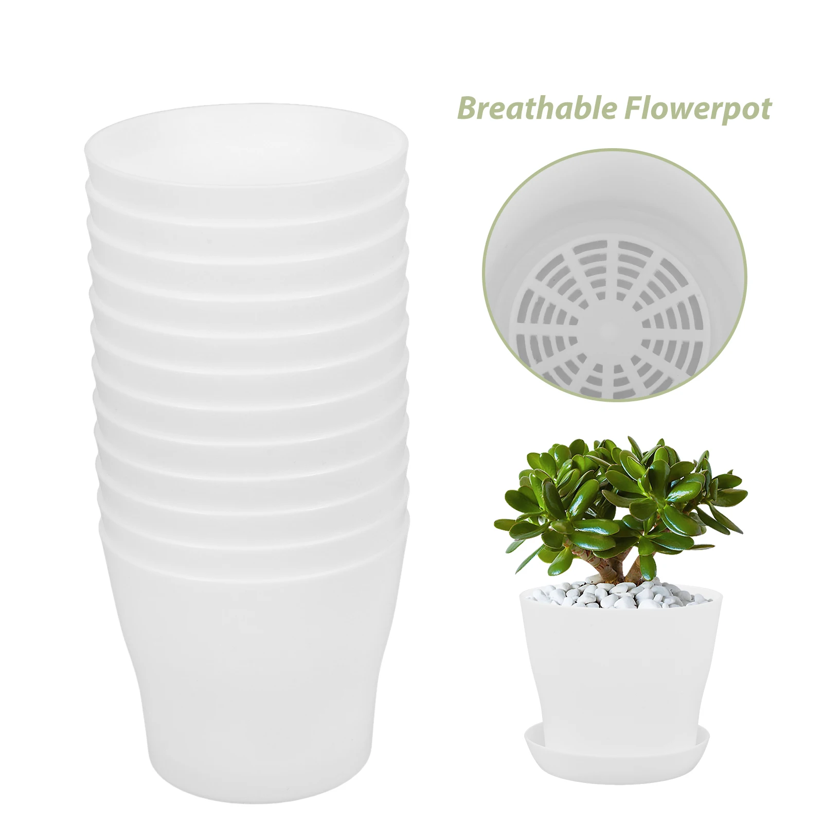 

1 set White Succulent Flower Pot Set Durable PP Plastic Planters for Orchids Indoor Garden Decorative Garden Supplies Flowerpots