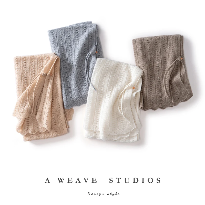 

Women Cashmere Sweater Scarf Hollow Out Cardigan Spring Autumn Winter button-and-loop Shawl Soft 100% Cashmere Knitwear Top