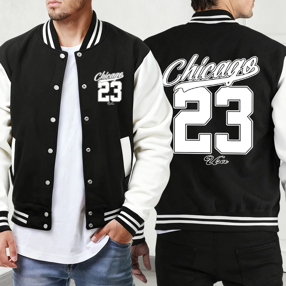 West Coast 23 Chicago Print Vintage Baseball Jersey Man'S Loose Fashion Veste Winter Autumn Streetwear Sports Oversized Jackets 