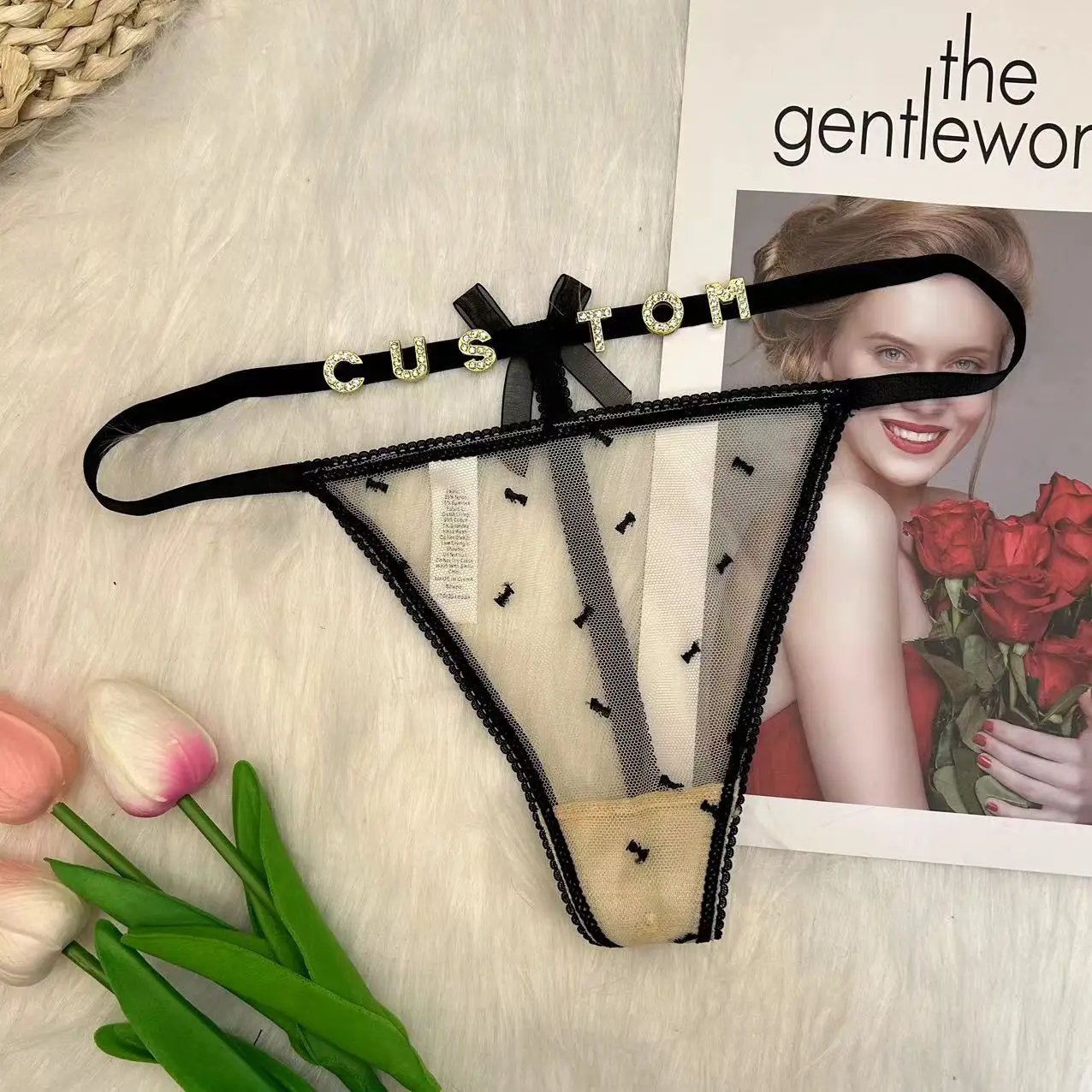 Tanga personalizada con lazo de encaje y nombre para mujer, bragas sexis con personalidad, lencería Hotwife, regalos personalizados para amiga y novia