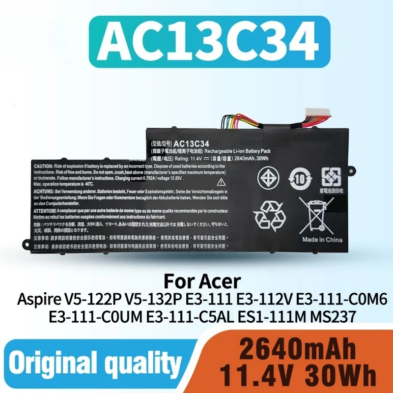 High Capacity AC13C34 Laptop Battery For Acer Aspire V5-122P V5-132P E3-111 E3-112V E3-111-C0M6 E3-111-C0UM E3-111-C5AL 15.4V