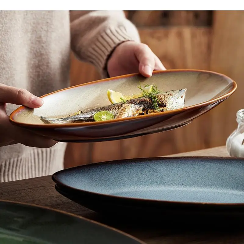 

Simple Oval Ceramic Dinner Plate Pasta Steak Sushi Serving Tray Home Kitchen Tableware Snack Desserts Cooking Dishes