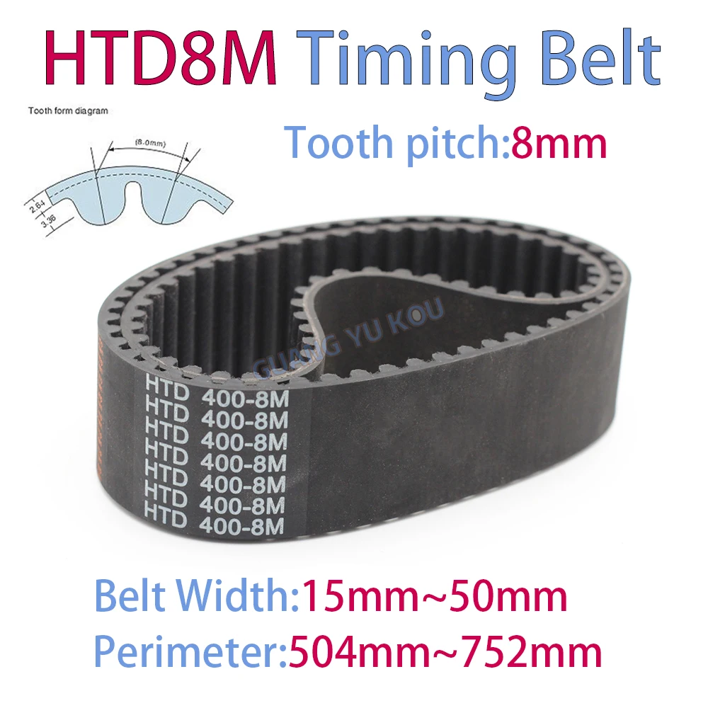 

HTD8M Rubber Timing Belt Width15-50mm Length 8M504 512 520 528 536 544 552 560 568 576 584 592 600 608 616 624 632 640 648~752mm