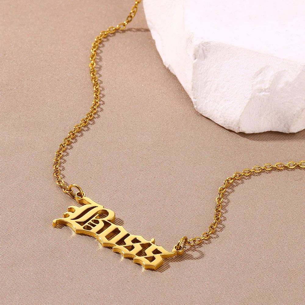 Gold Color Boss Letter Necklace For Men Women Personalized Trend Stainless Steel Choker Aesthetics Jewelry Accessories Gifts