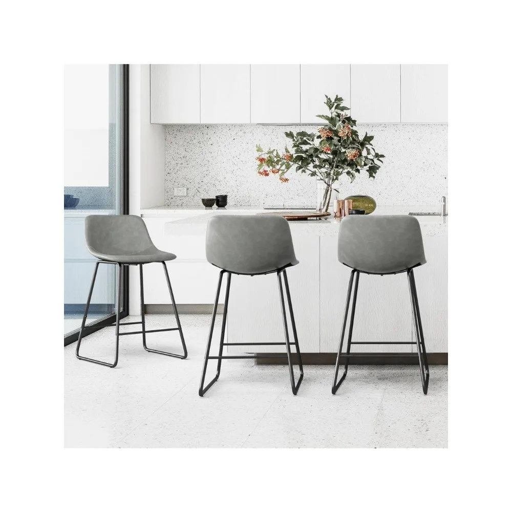 

Bar Stools Set of 3, 24" ALX Faux Leather Barstools, Modern Counter Height Stools with Back and Metal Legs