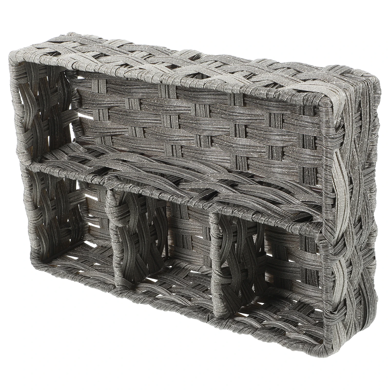 Rattan Storage Box Large Capacity Waterproof Desktop Organizer with Metal Frame Grey Household Table Accessories Makeup