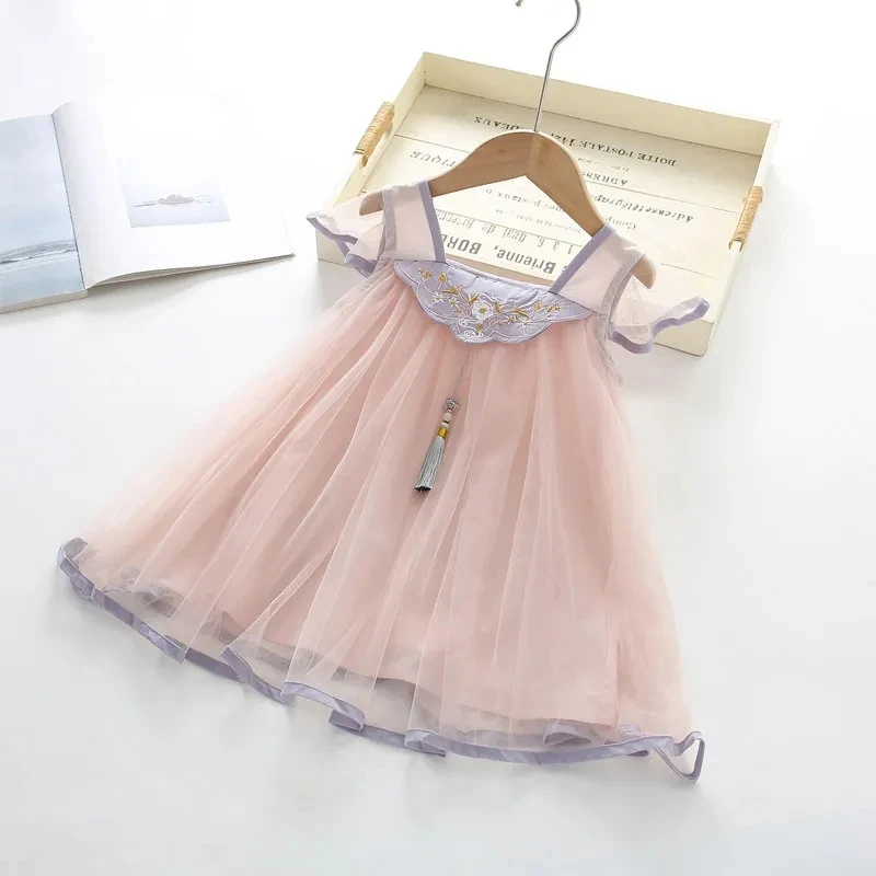 

Girls' Baby Summer Dress New Children's Chinese Style Loose and Thin Fashionable Mesh Dress Hanfu Little Girl Sleeveless