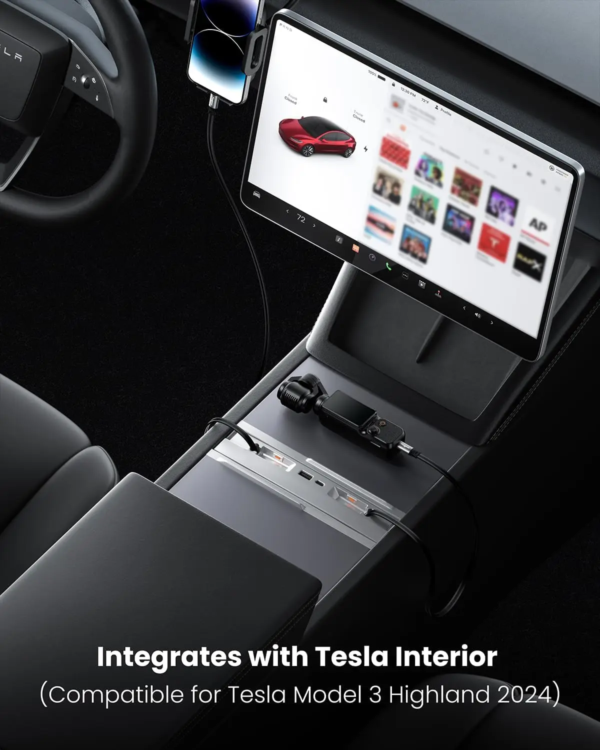 Docking Station Hub USB 4 porte compatibile per Tesla Model 3 Highland 2024 accessori interni auto, 4-IN-1 retrattile 80cm