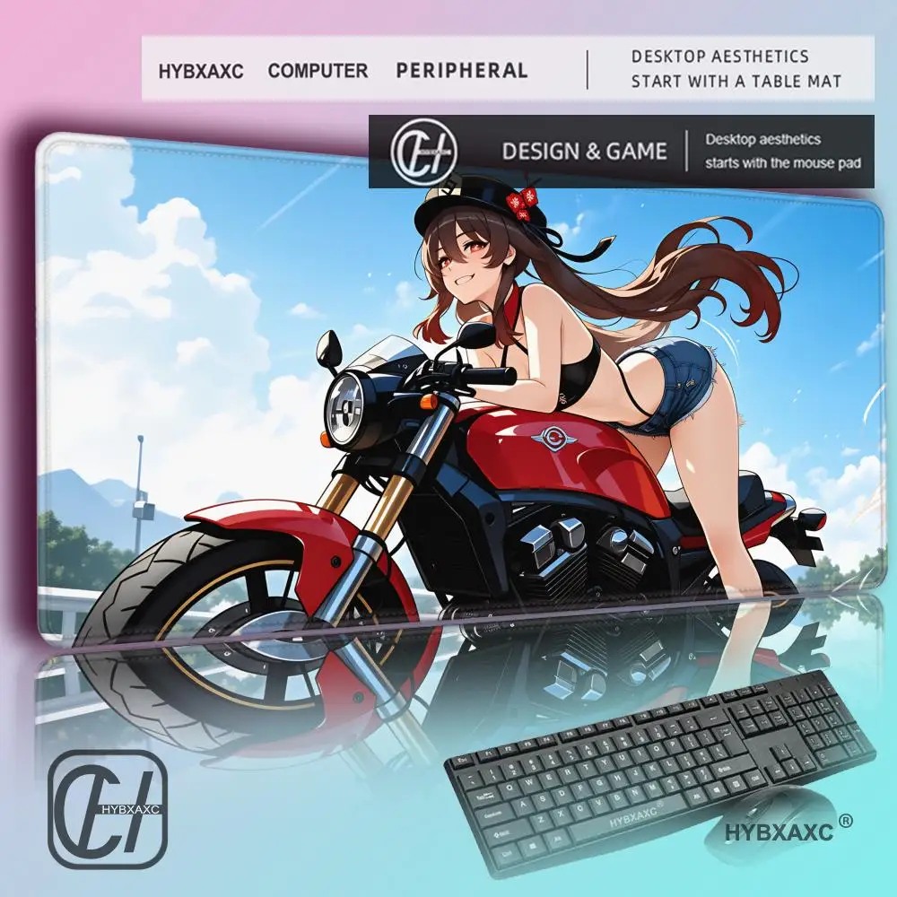 

HYBXAXC Genshin Impact Biker Girl Large Gaming Mouse Pad Non-Slip Rubber Base Desk Mat for PC Gamer Office