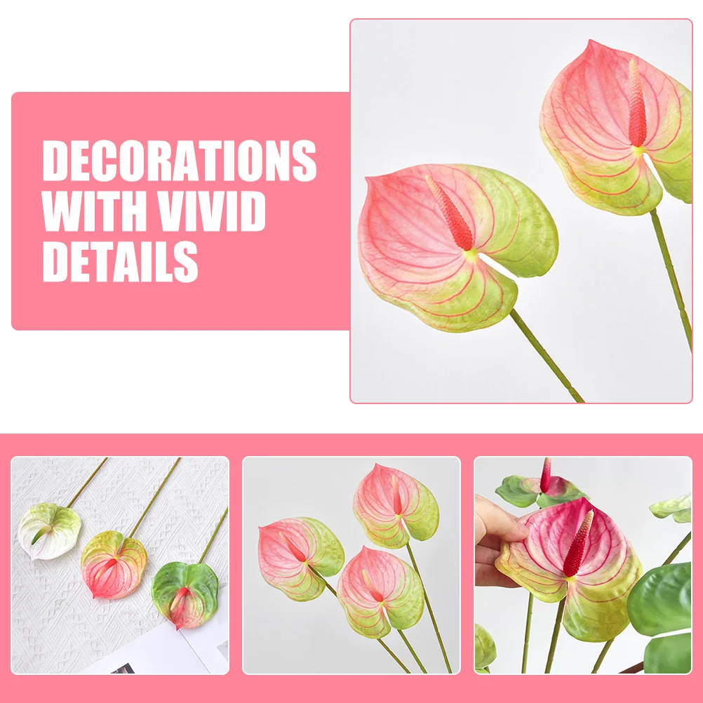 

6Pcs Faux Anthurium Flower Branches Plastic Realistic Soft Stem Wedding Party Home Decor Photo Props Table Centerpiece
